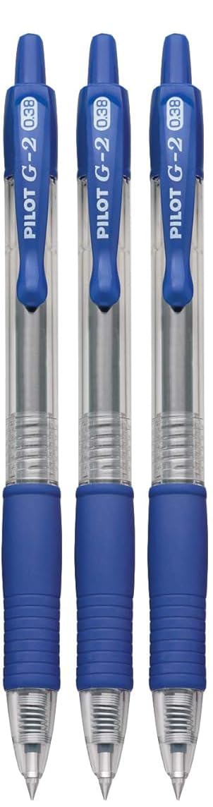 Advantage Gifts G2 Retractable Premium Gel Ink Roller Ball Pens Ultra Fine Point (.38mm) Blue Ink 3