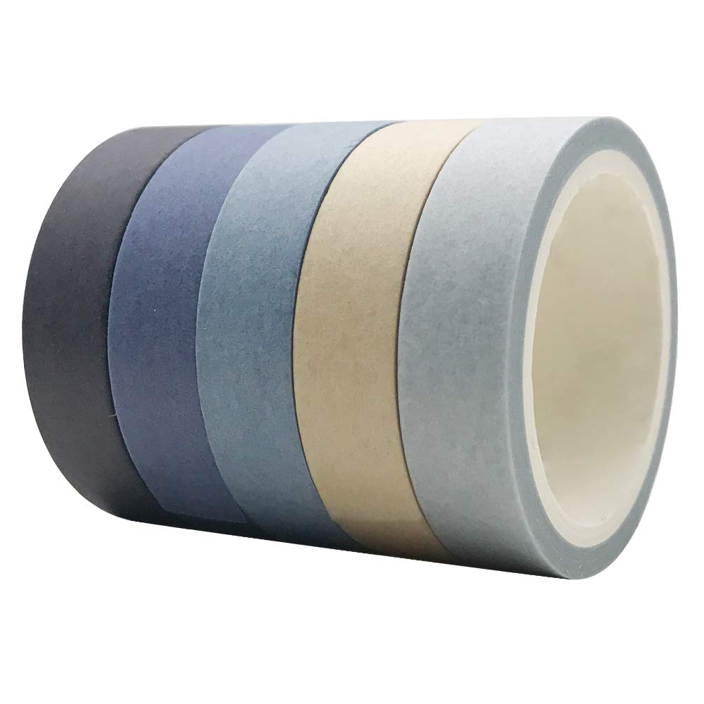 EnYan Solid Color Washi Tapes Set, 5 Rolls Basic Collection Decoration 10mm Wide Japanese Masking