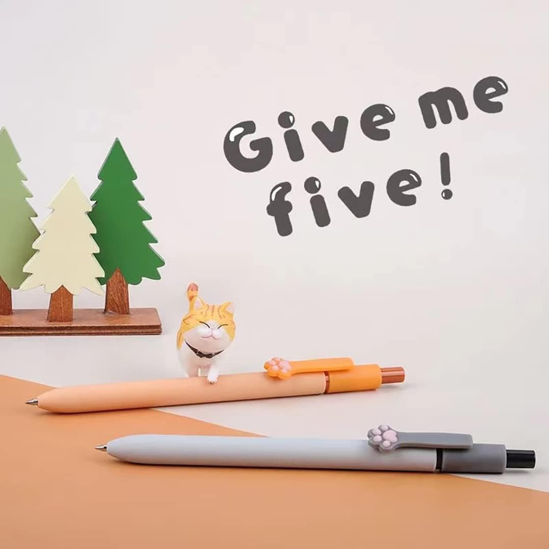 GOMOVING Gel Pens, 5pcs 0.5mm Quick Dry Black Ink Fine Point Smooth Writing, Cute Cat Pen Gifts for