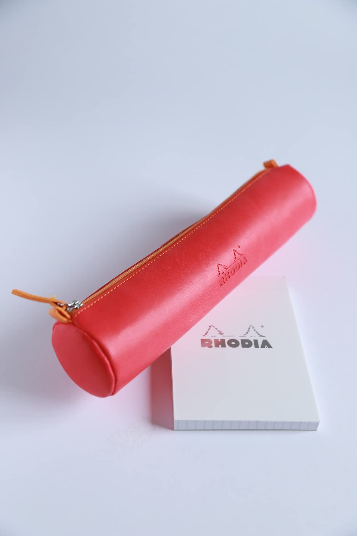 Rhodia 318992C - Raspberry Rhodiarama Round Pencil Case - 21.5 x 5.5 cm - Genuine Orange Stitching