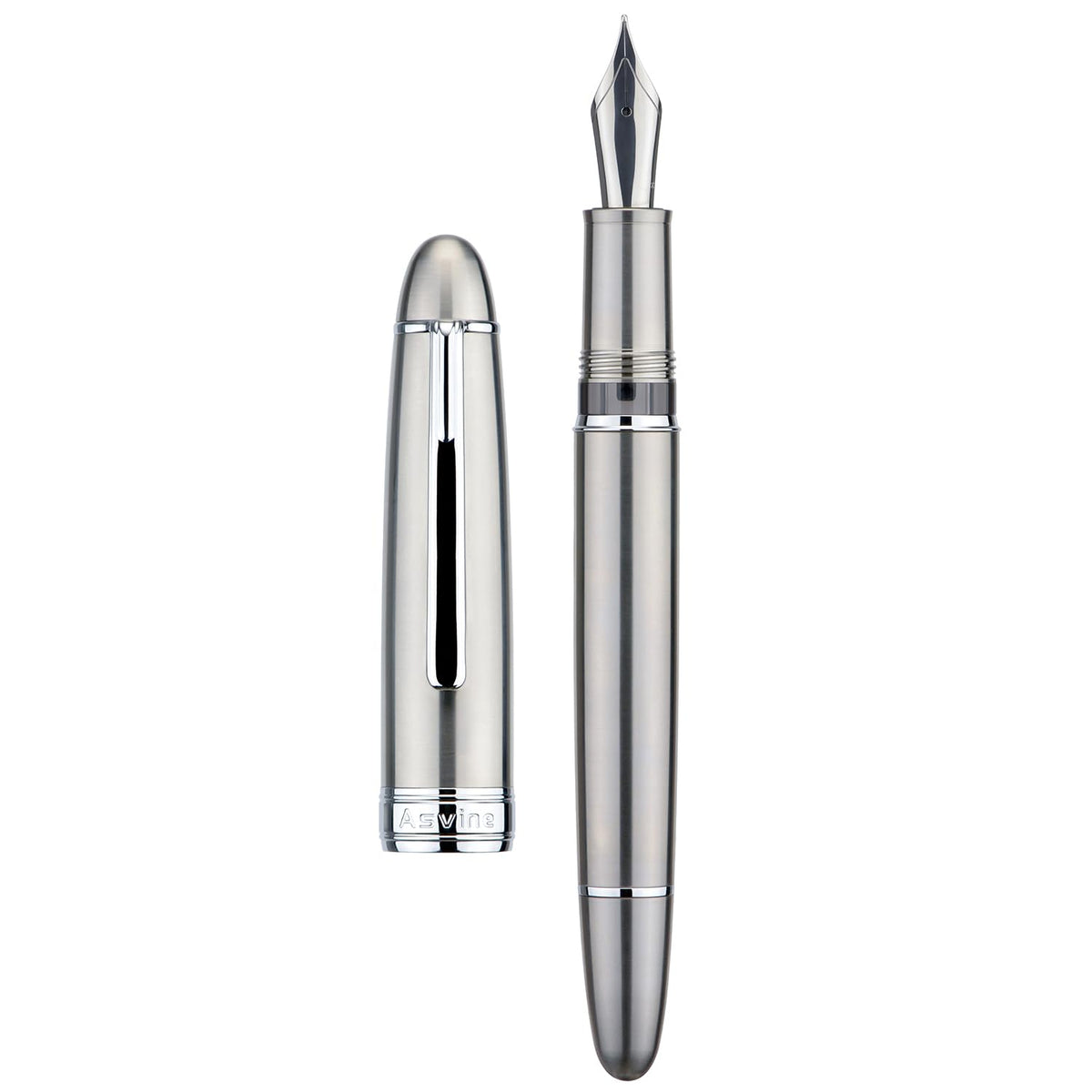 Asvine J16 Solid Titanium Fountain Pen Jowo Fine Nib Piston Filling, Ink Window Design with Wrench