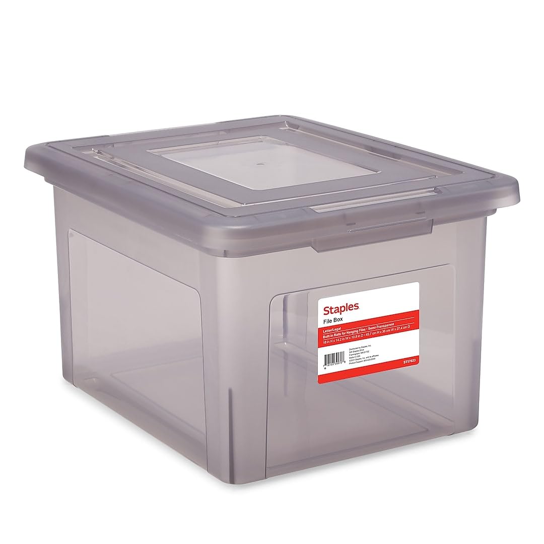 Staples Hanging File Folder Box, Storage Bin Organizer, Snap Lid