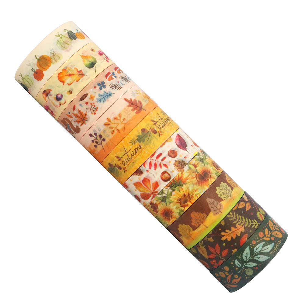 YUBBAEX 10 Rolls Four Seasons Washi Tape Set Yellow Leaves & Flowers Masking Decorative Tapes