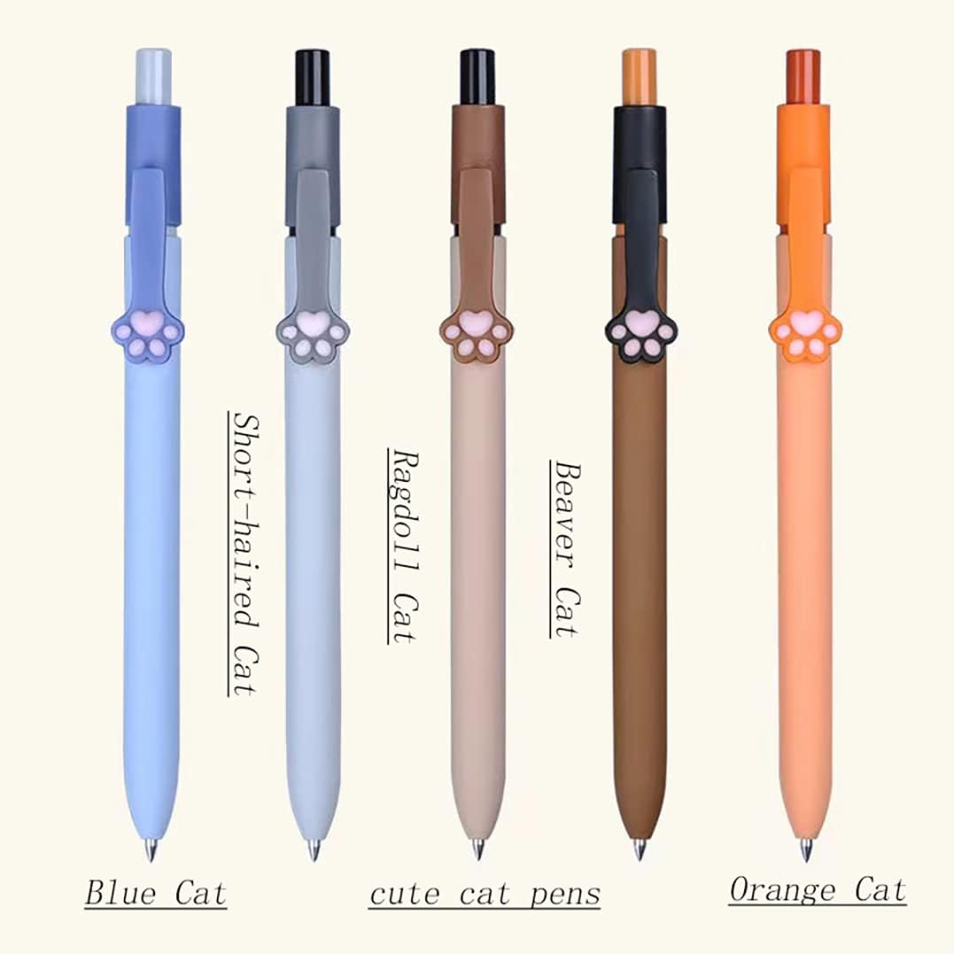 GOMOVING Gel Pens, 5pcs 0.5mm Quick Dry Black Ink Fine Point Smooth Writing, Cute Cat Pen Gifts for