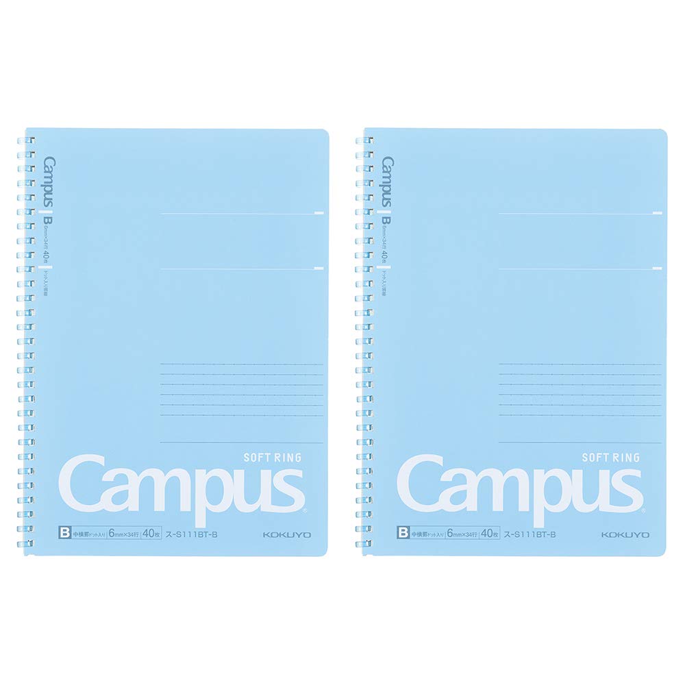 Kokuyo Campus Soft Ring Notebook, Semi-B5, B 6mm Dot Ruled, 34 Lines, 40 Sheets, Blue, Set of 2