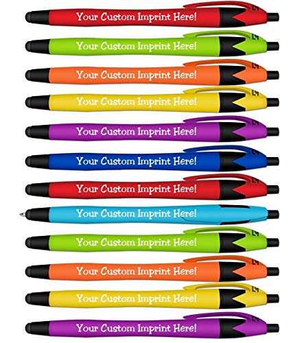 Rubberized Soft Touch Personalized Ink Pens with Stylus - Click action - Custom - Black writing