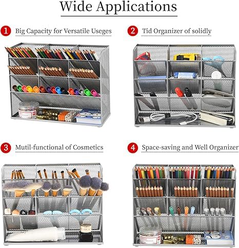Marbrasse Mesh Desk Organizer, Multi-Functional Pen Holder, Desktop Stationary Organizer, Storage