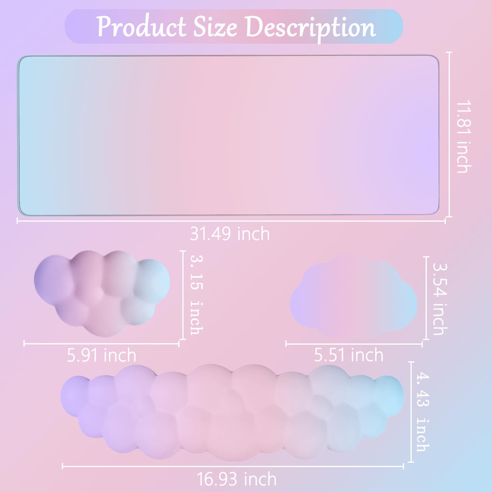 Cloud Mouse Pad Keyboard Wrist Rest 4PCS Extended Large Pink Sky Desk Mat Pad Set Memory Foam