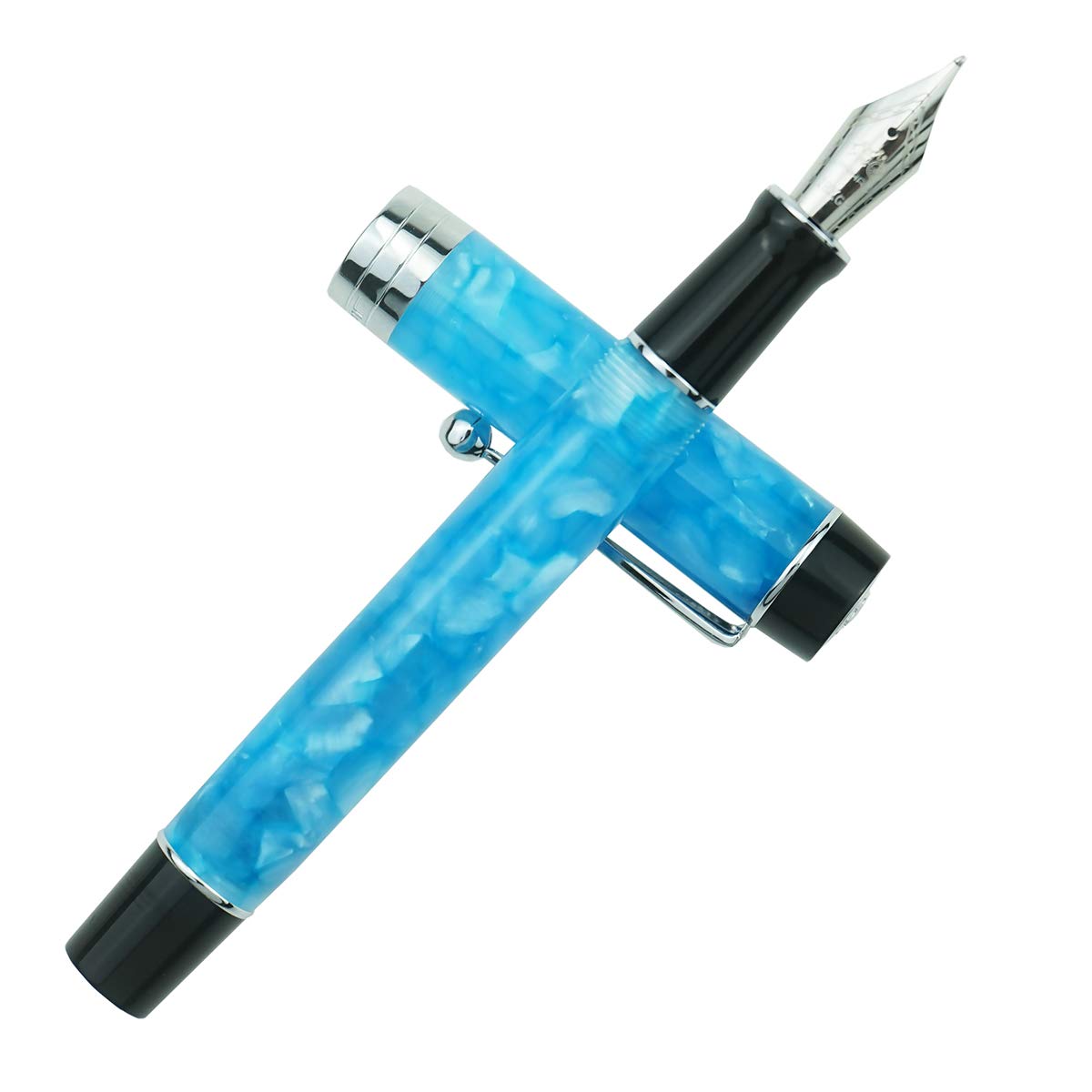 Jinhao 100 Classic Fountain Pen Sky Blue Celluloid, Medium Nib with Converter and Pen Case Set