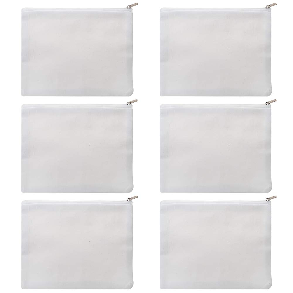Aspire 6-Pack Cotton Canvas Makeup Bags with Zipper, 8 x 6 Inch
