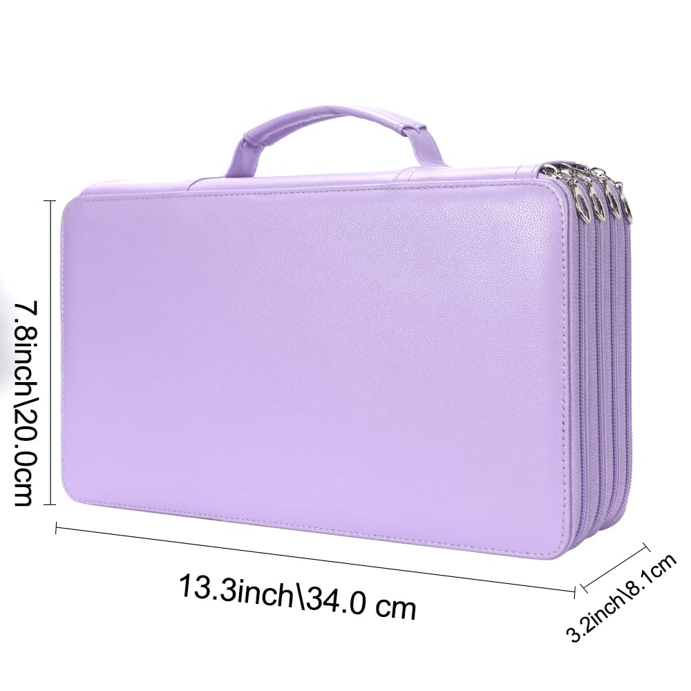 Vomgomfom 300 Slots Marker Case 4-Layer PU Leather, Handle, Purple