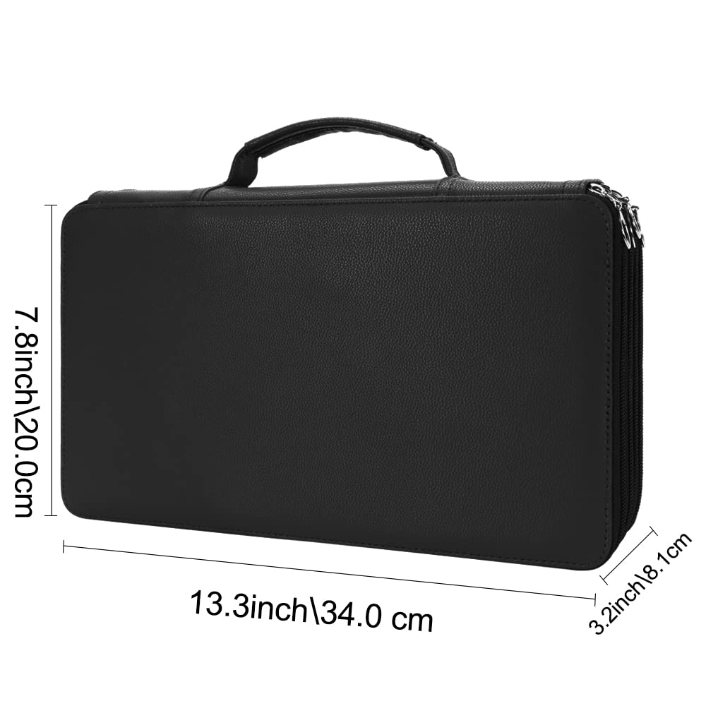 Vomgomfom 300 Slots Marker Case 4-Layer PU Leather, Handle, Solid Black
