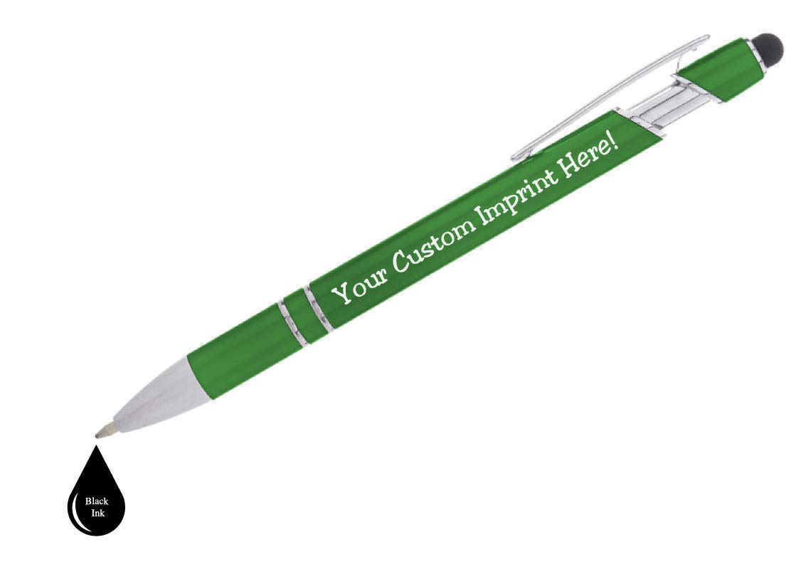 Express Pencils Modern Metallic Personalized Pens, Green, Ultra-Smooth Black Ink, Responsive Clip