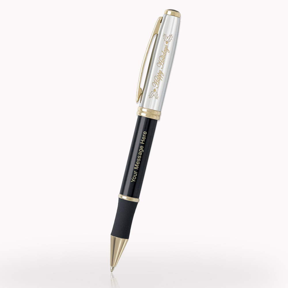 5 Custom Laser Engraved Executive Metal Ballpoint Pens With Happy Holidays Design. Available in 4