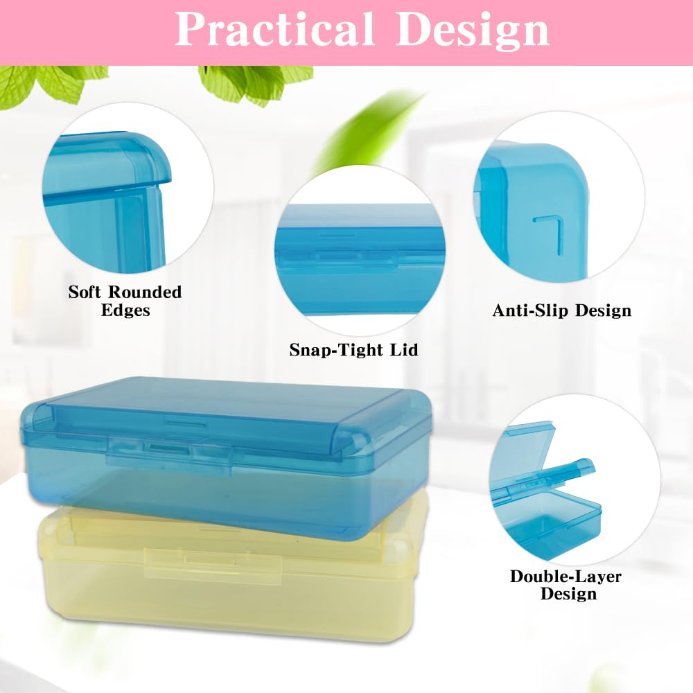 Pencil Case Box, 2 PCS Navy Blue Yellow Double Layer Large Capacity Plastic Pencil Boxs, Clear Hard