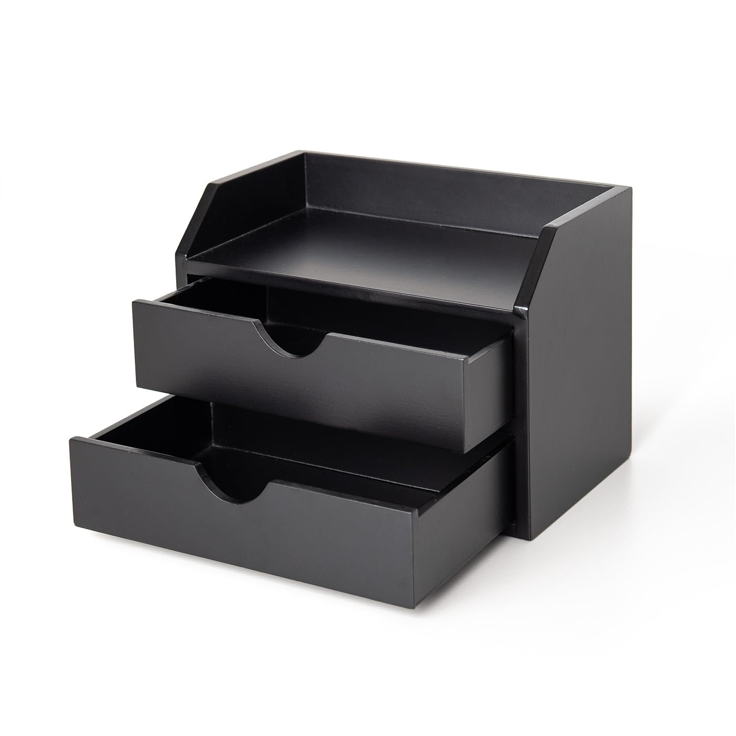 ROSE BLOOM Black Wood Desk Organizer with 2 Drawer, Mini Cute Cabinet with Storage Shelf for
