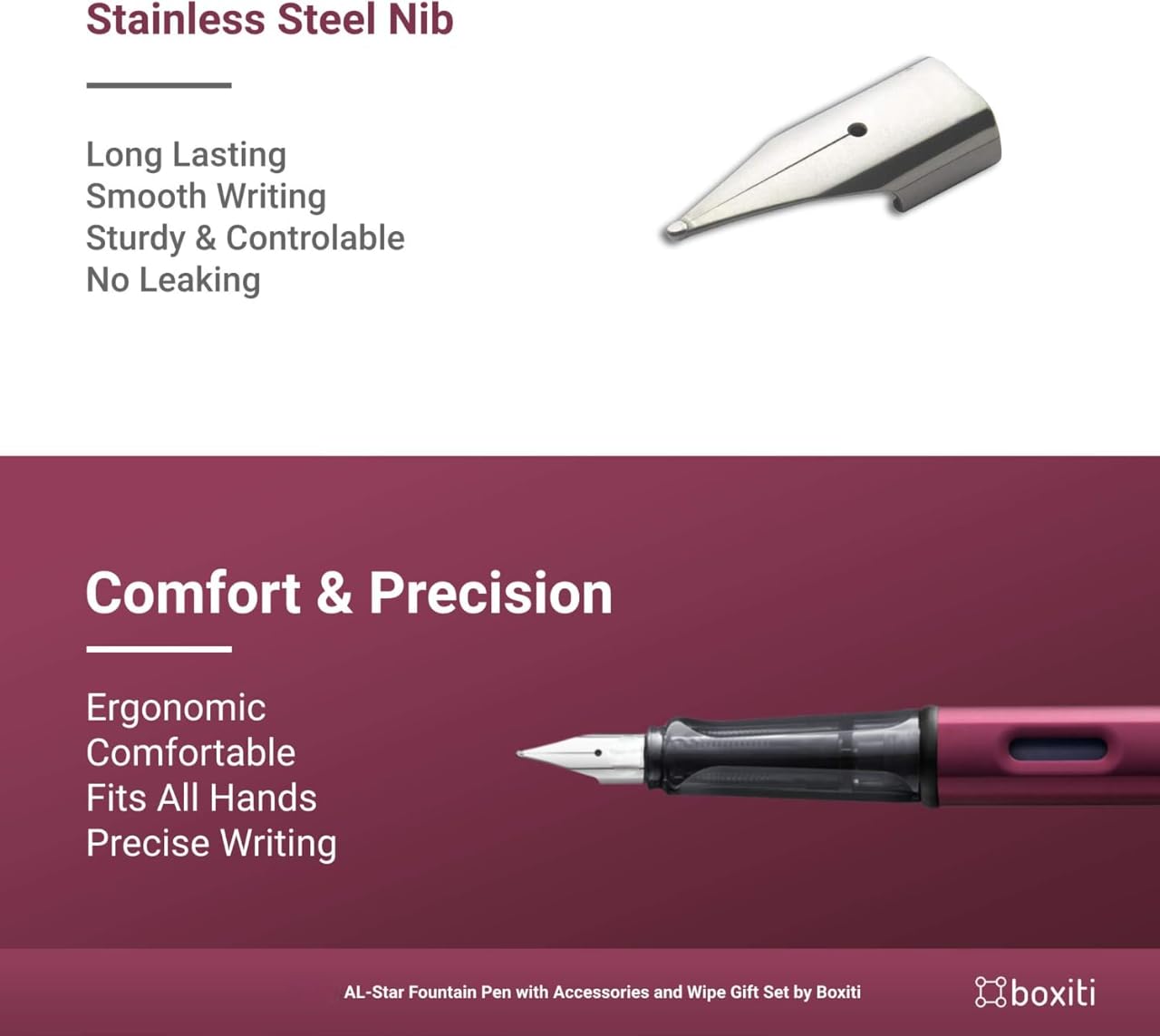 Fountain Pen Compatible with Lamy AL-Star | Black Purple | Fine Nib | 5 Black Ink Cartridges, Z28