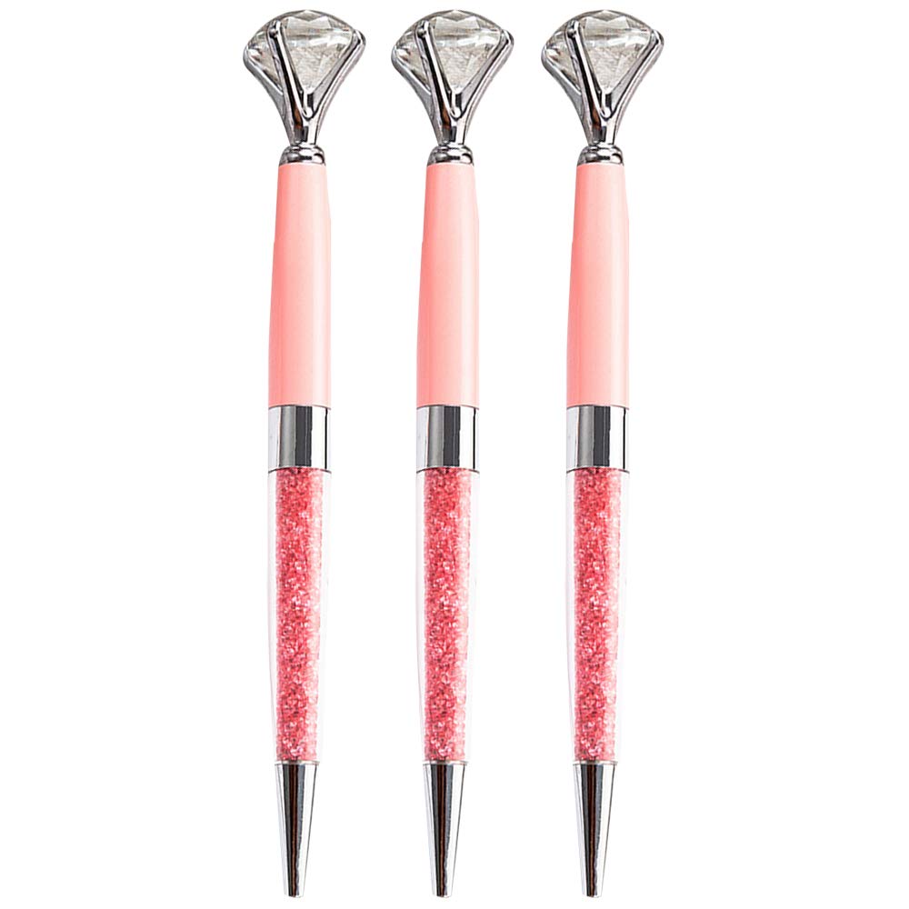 U Scinan 3Pcs Big Diamond Pen Crystal Metal Ballpoint Pens 0.5mm Black Ink Advertising Gif Pen