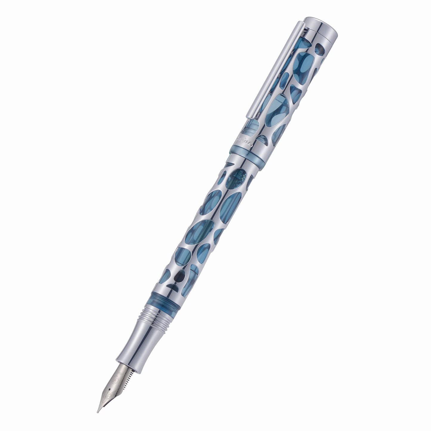 Asvine V169 Vacuum Filling Fountain Pen Extra Fine Nib, Water Drop Skeleton Transparent Gray Blue
