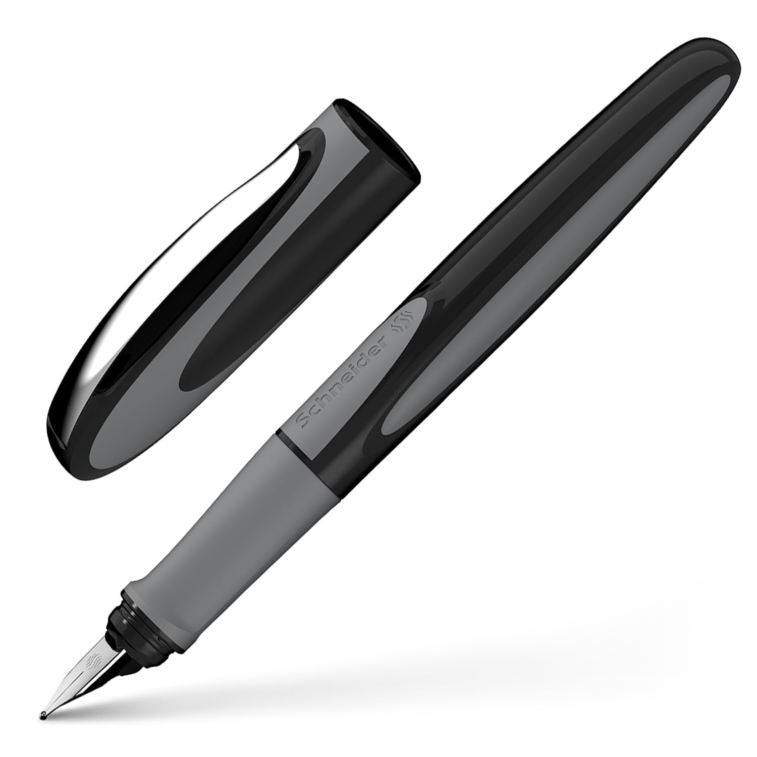 Schneider Ray Fountain Pen M (Medium), Refillable, Onyx Barrel, Royal Blue Erasable Ink Cartridge