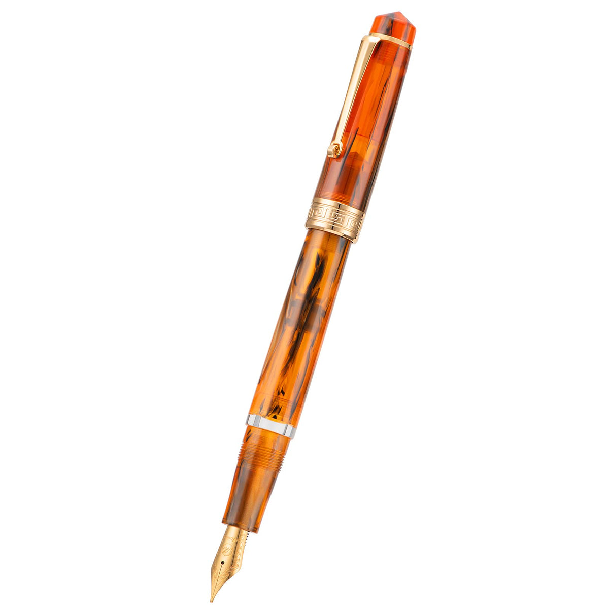 Asvine P20 Piston Fountain Pen Amber Resin, Iridium Medium Nib Gold Trim Smooth Writer Collection