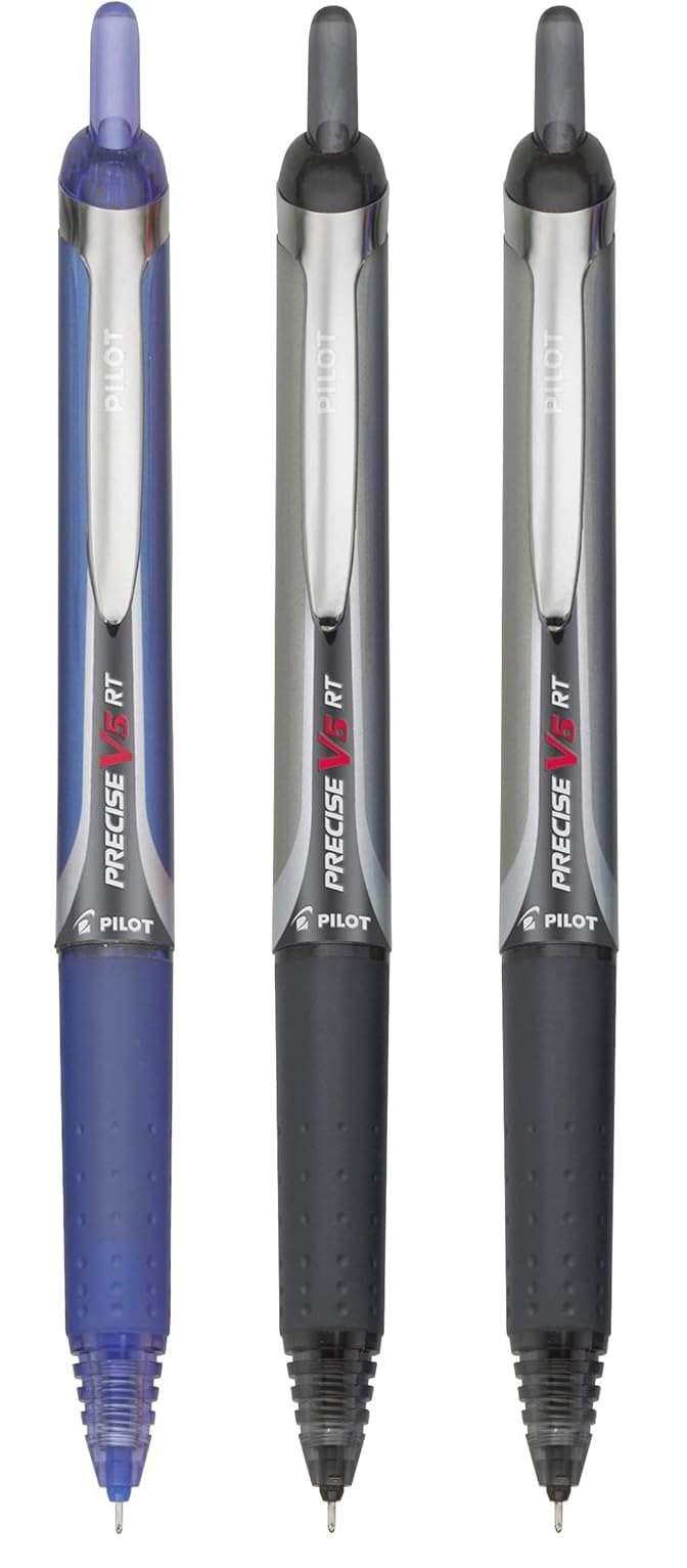 Precise V5 RT Retractable Rollerball Pens, 0.5mm Extra, Blue & Black, 3-PK