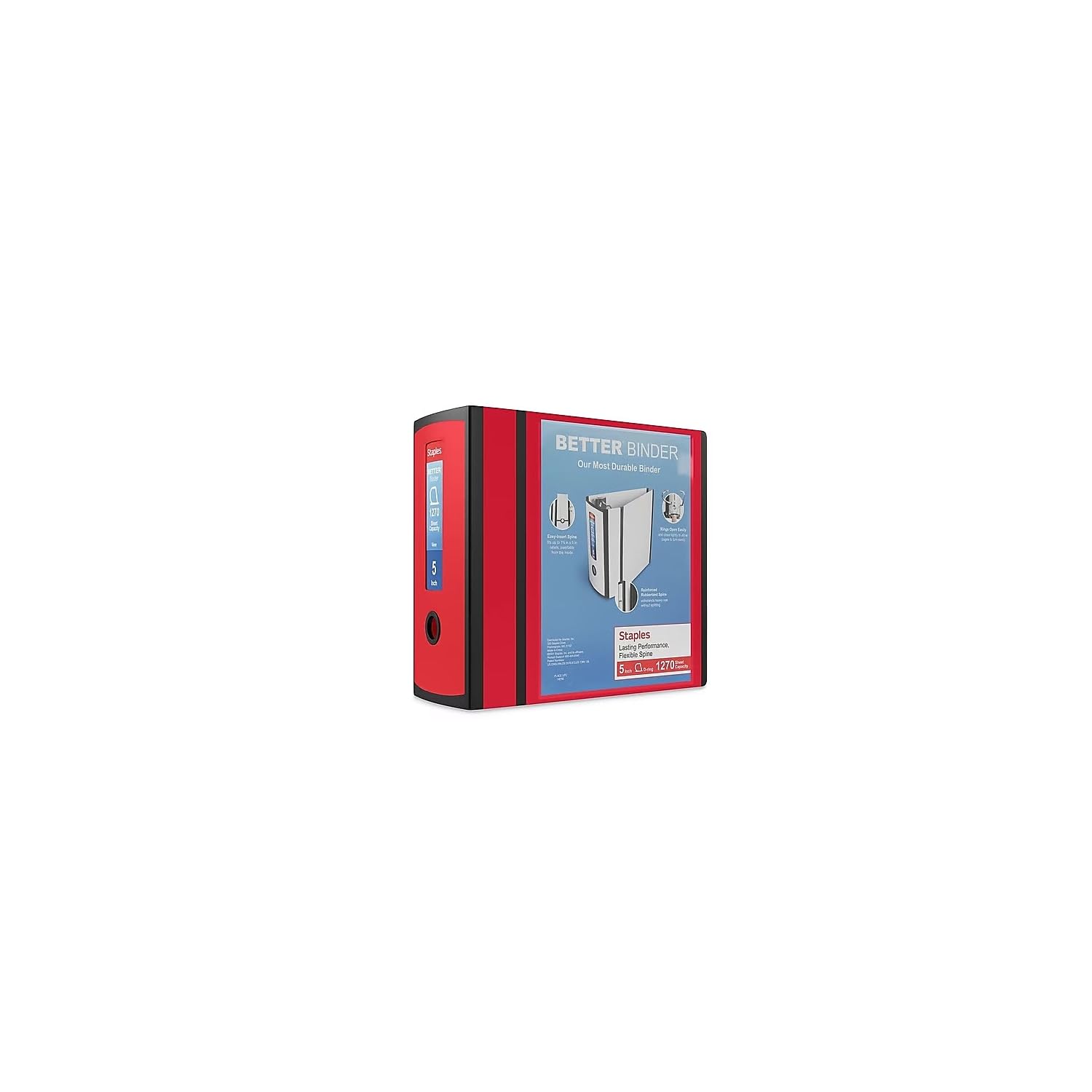 Staples Better 5-Inch D-Ring View Binder, Red, Reinforced Spine