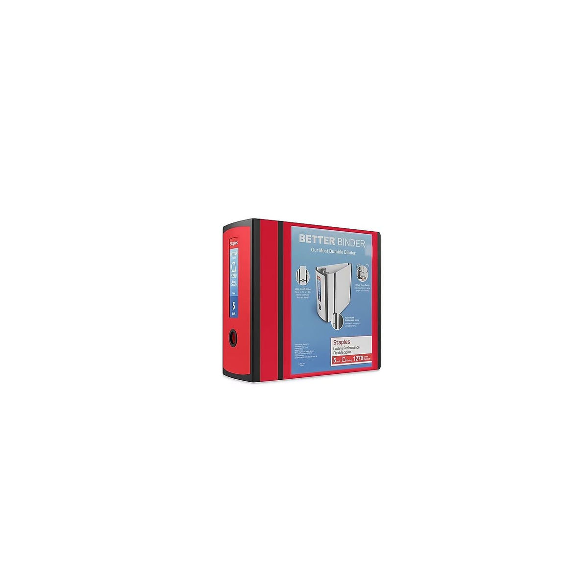 Staples Better Binder, 5 Inch Extra-Capacity D-Ring, Red, 2-Pack