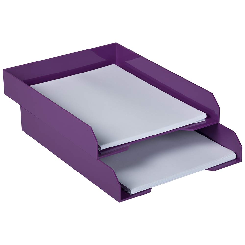 JAM PAPER Stackable Paper Trays - Purple - Desktop Document, Letter, & File Organizer Tray - Sold