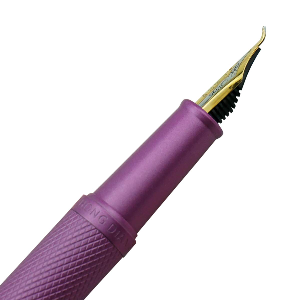 Hongdian Pink Forest Metal Fountain Pen, Beautiful Tree Texture Bent Nib Writing Office Pen