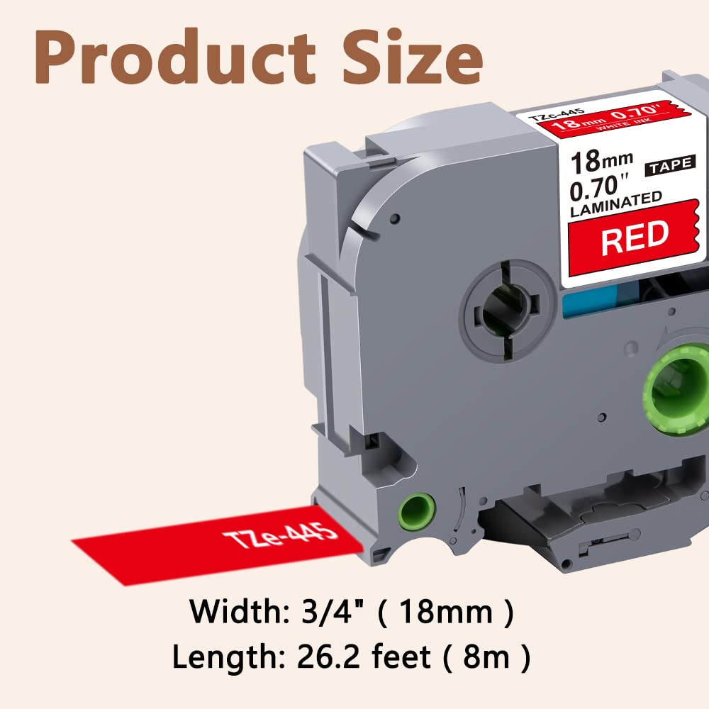Hehua TZ445 3PK Compatible for Brother 12mm Label Maker Tape White on Red