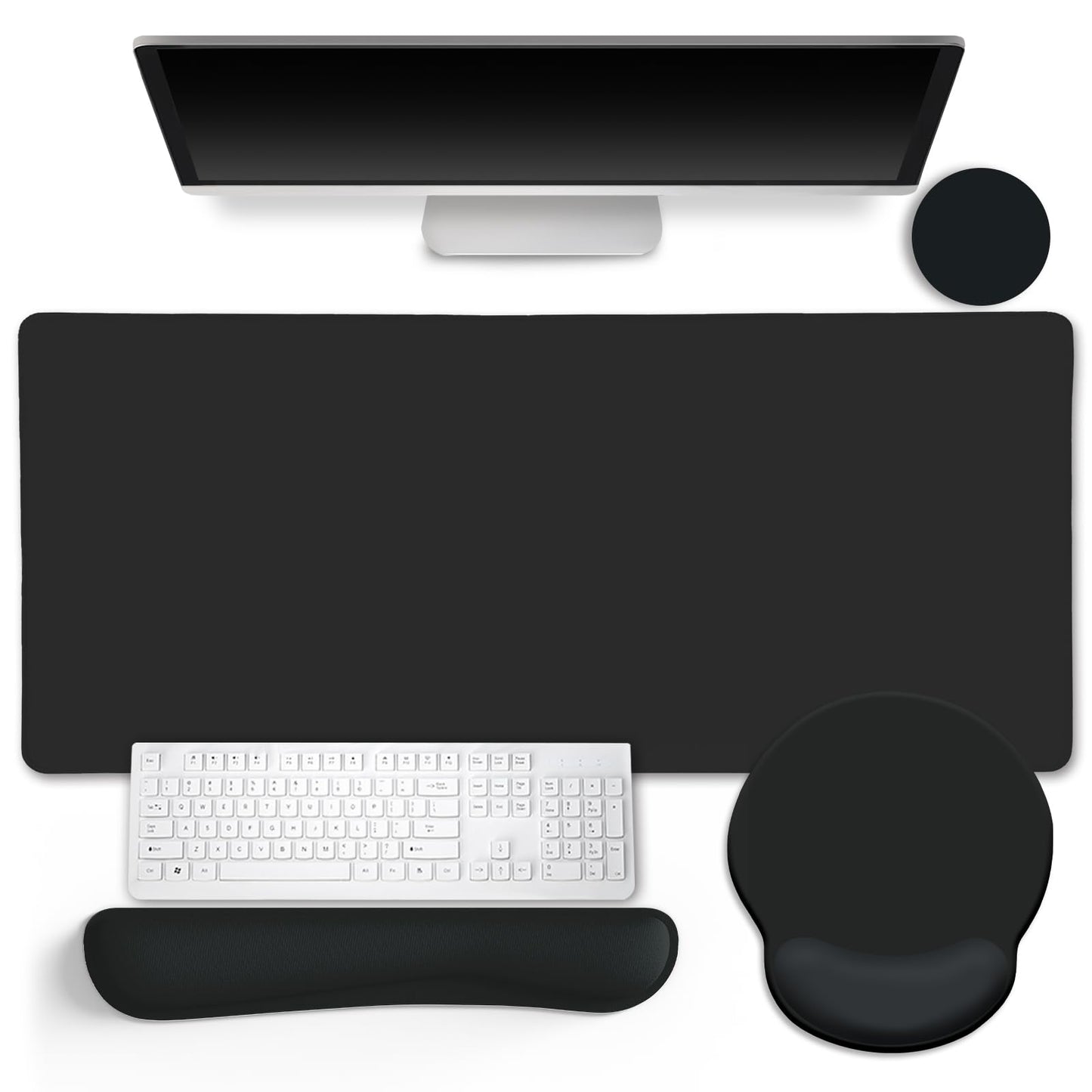 LIMKRIAN Black Large Mouse Pad Set, XXL Desk Matt for Desktop Decor