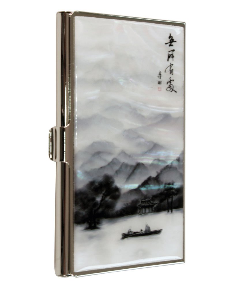 Antique Alive Mother of Pearl Row Boat on Lake Asian Painting RFID Blocking Protection Business