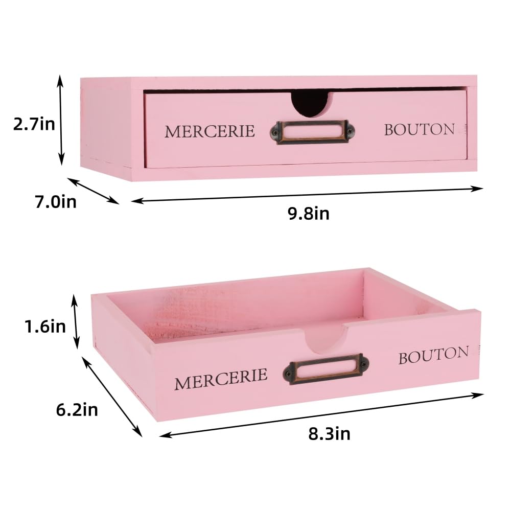 BoxSkivra Wooden Drawers Pink Wood Desktop Organizer with Drawers