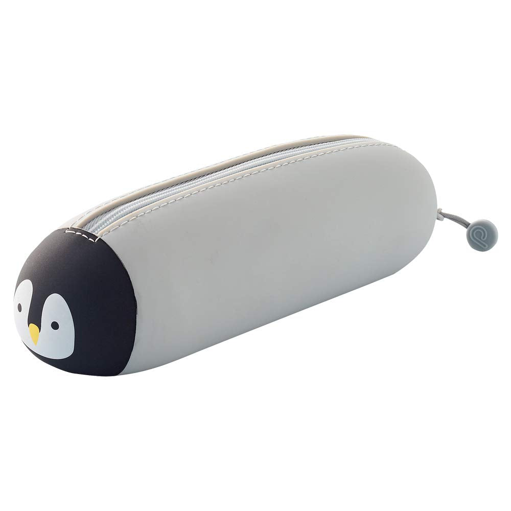 LIHIT LAB PuniLabo Zipper Pen Case/Pouch, Horizontal, 2.5" x 7.9", Penguin (A7781-10)