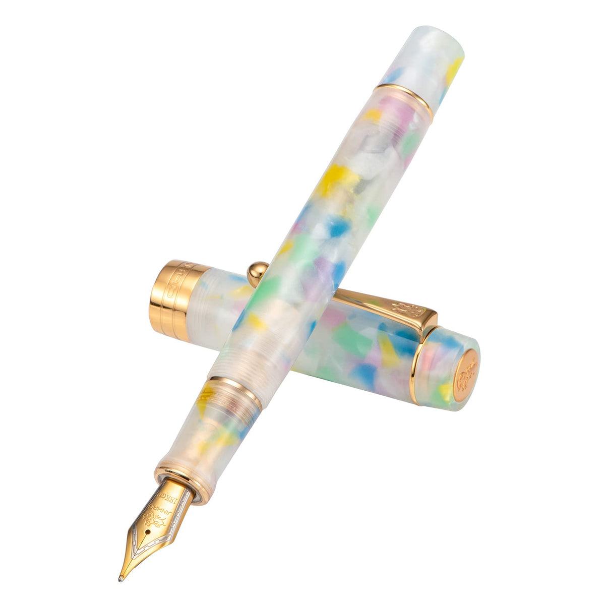 Jinhao 100 Fountain Pen Classic Style Rainbow Acrylic, Fine Point with Converter and Gold Trim Pen
