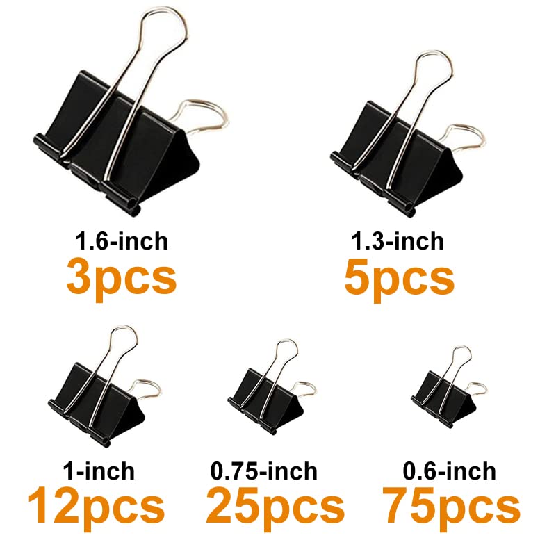 Otylzto 120Pcs Binder Clips Assorted Size, Office Clips with Clear Storage Container, Bulldog