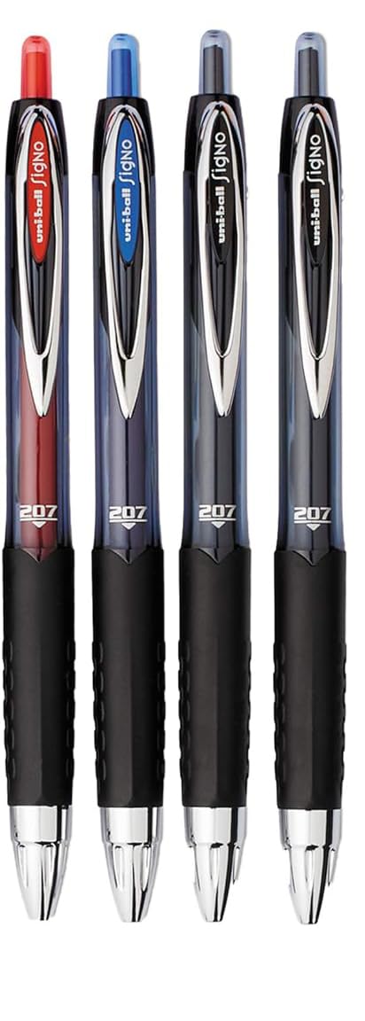Advantage Gifts Signo 207 Roller Ball Retractable Gel Pens, Medium Point (0.7mm), Black Blue And