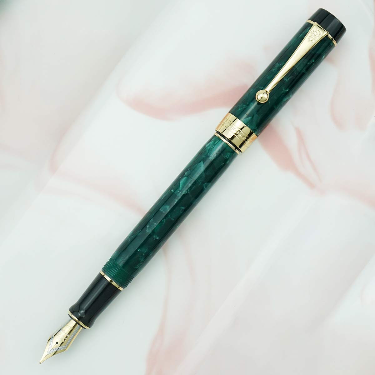 Jinhao 100 Fountain Pen Classic Style Green Acrylic, Fine Point with Converter and Gold Trim Pen