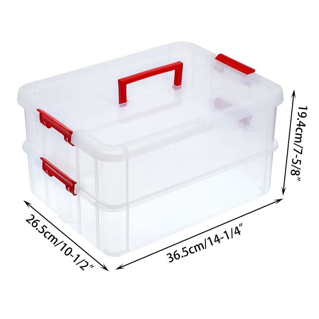 BTSKY 2 Layer Stack & Carry Box, Plastic Multipurpose Portable Storage Container Box Handled