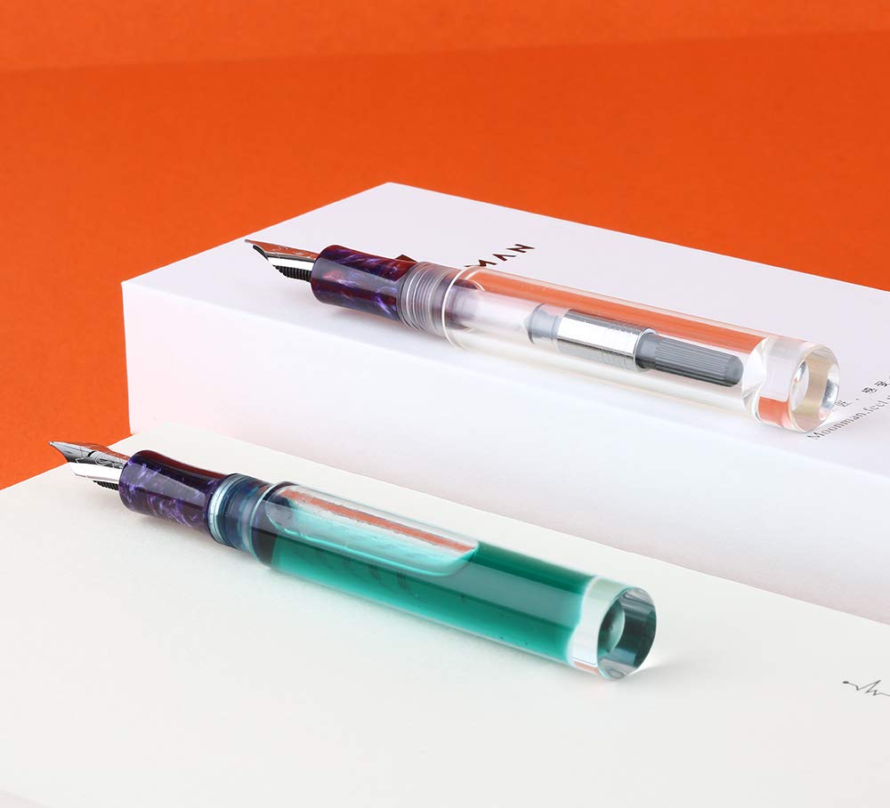 Lanxivi Majohn C1 Fountain Pen Medium Nib, Clear Transparent Acrylic Resin, Mini Pocket Pen