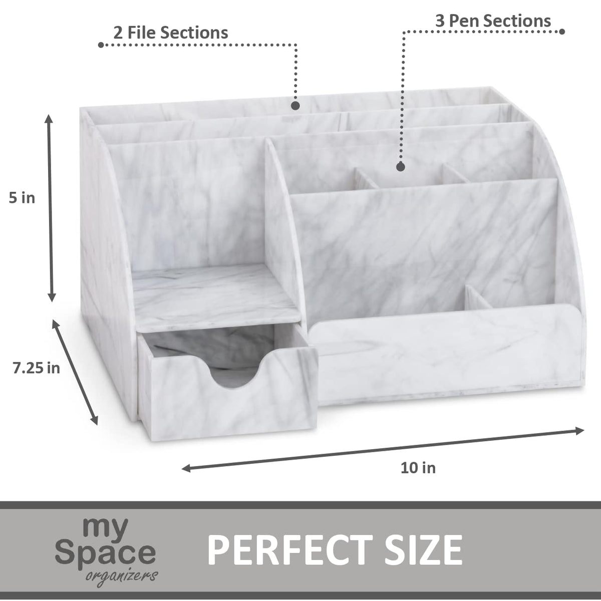 My Space Organizers Marble Desk Organizer For Office Supplies And Accessories - 9 Sections - Pencil