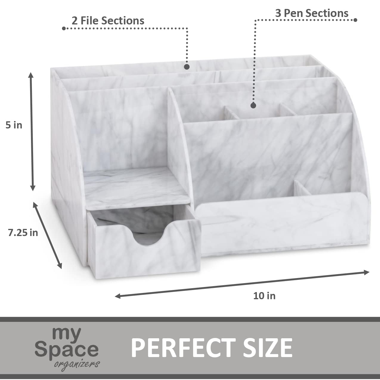 My Space Organizers Marble Desk Organizer For Office Supplies And Accessories - 9 Sections - Pencil