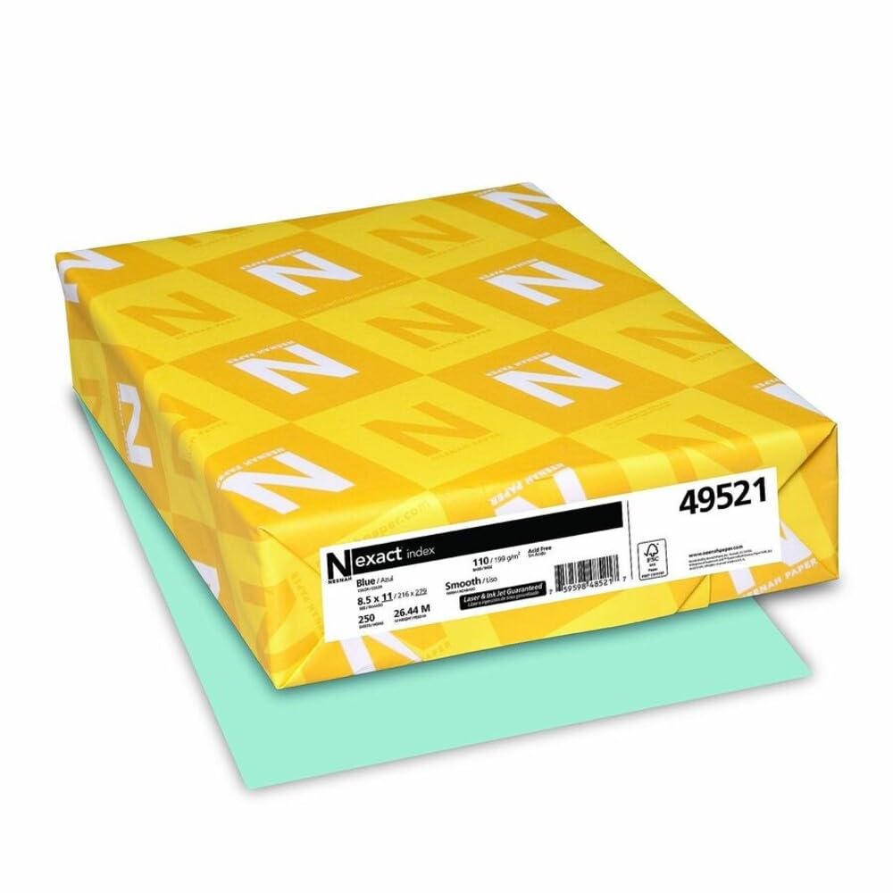 Wasau Neenah Exact Index Cardstock, 8.5" x 11", 110 lb/199 GSM, Blue, 250 Sheets (49521)