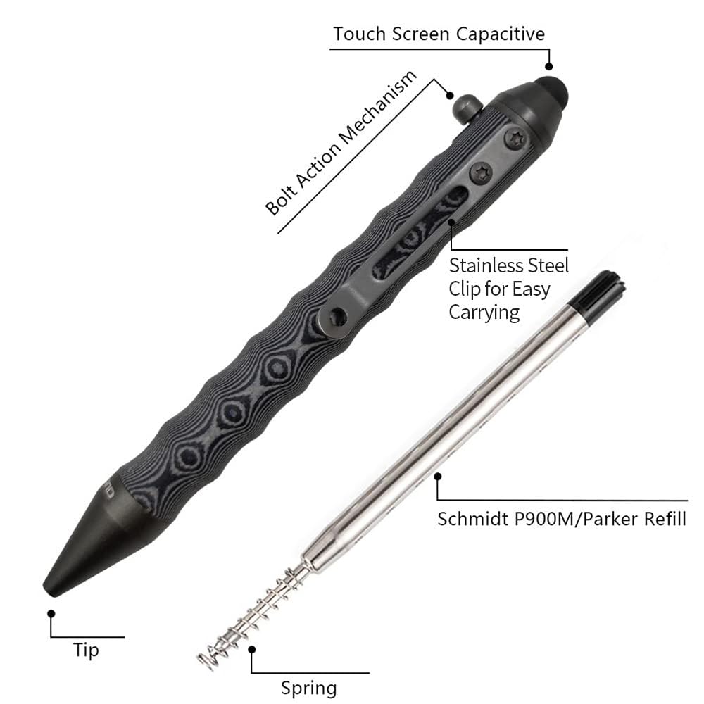 Cool Hand 4.5'' G10 EDC Ballpoint Ink Refillable Bolt Action Tactical Pens