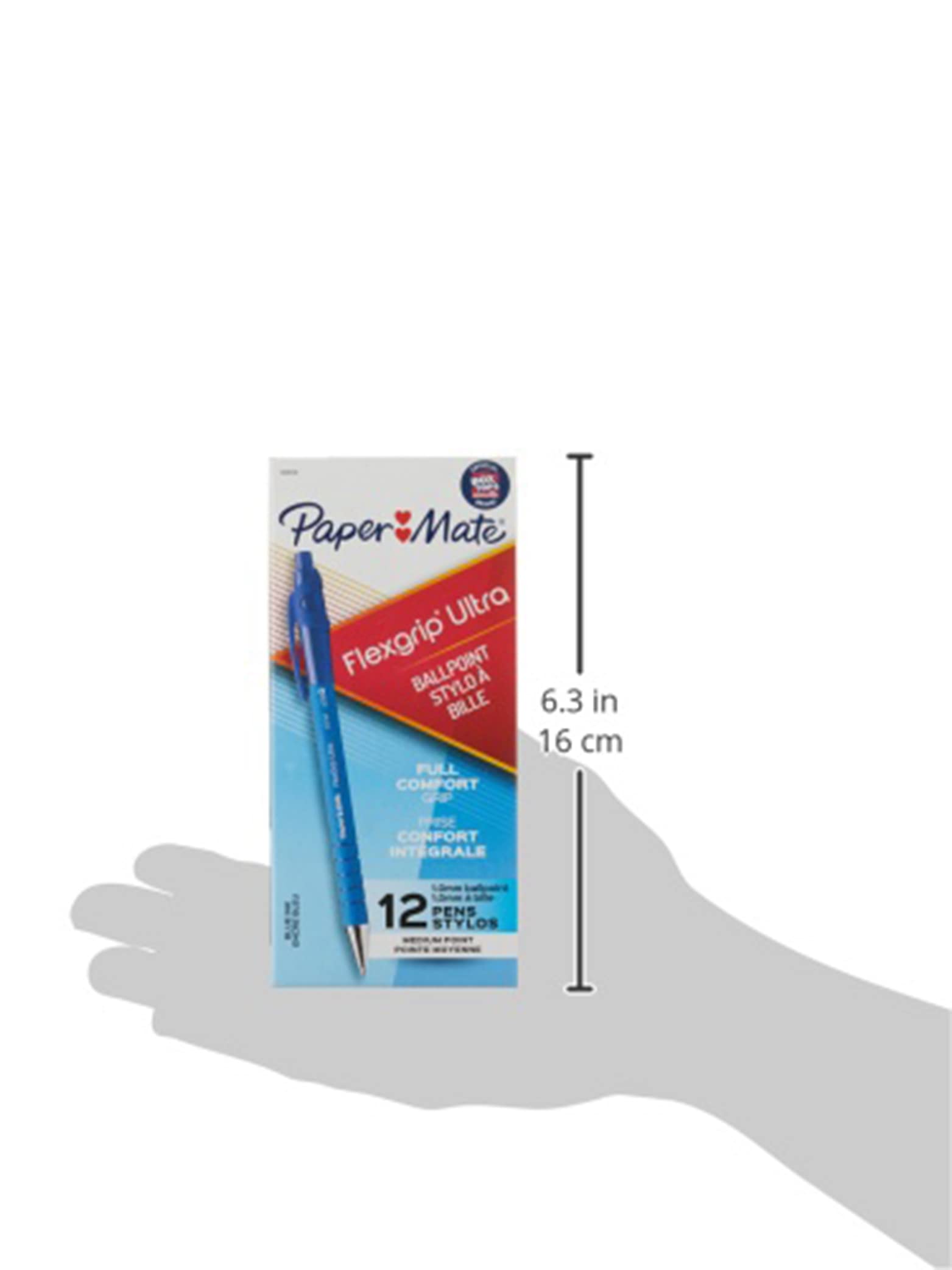Paper Mate FlexGrip Ultra Retractable Ballpoint Pens, Recycled, Medium Point (1.0mm), Blue Ink, 12