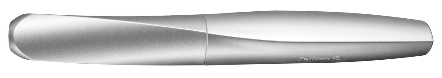 Pelikan Twist Fountain Pen with 1 Ink Cartridge, Medium Nib, Silver, Boxed (947101)