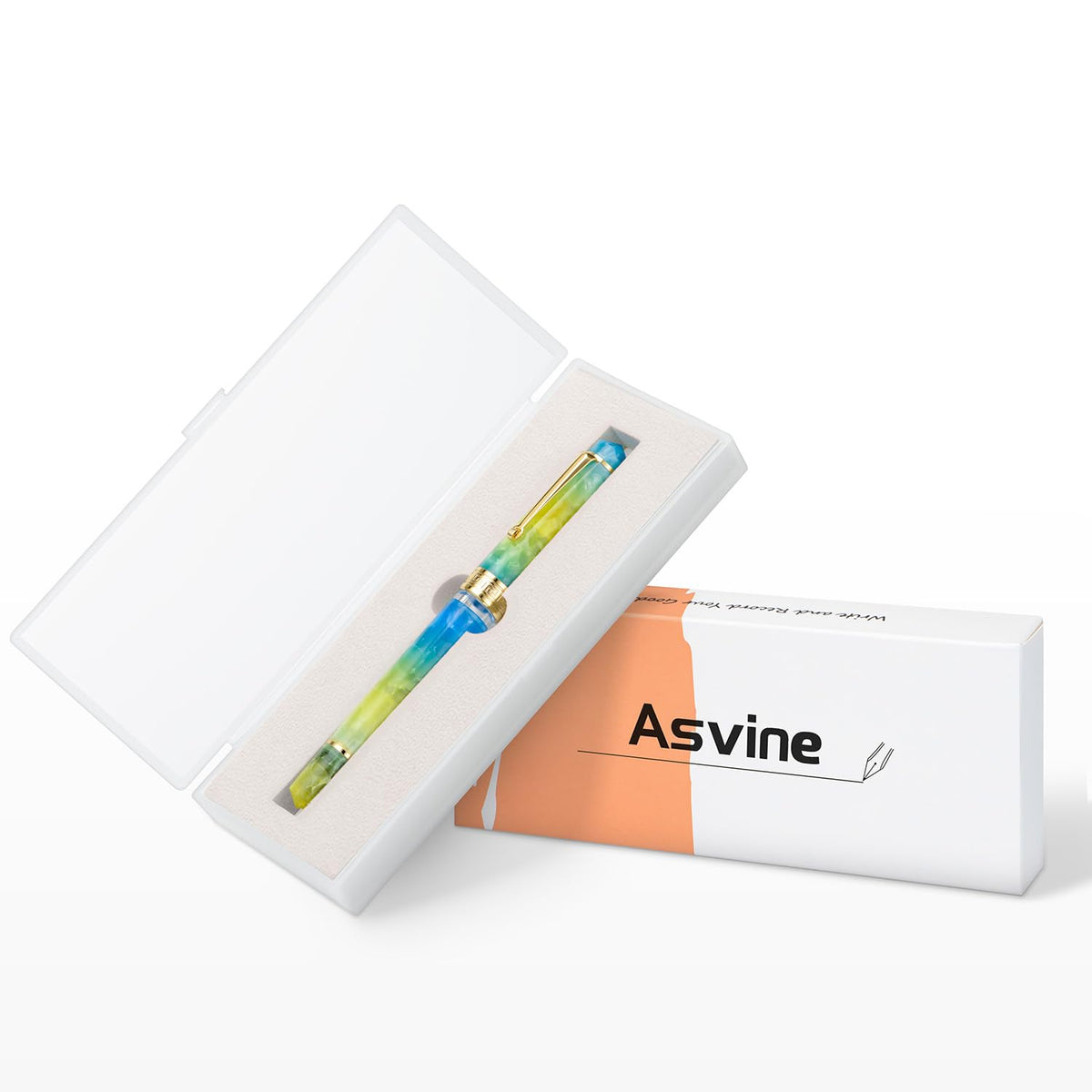 Asvine P20 Piston Fountain Pen Gradual Yellow Resin, Iridium Extra Fine Nib Gold Trim Smooth Writer