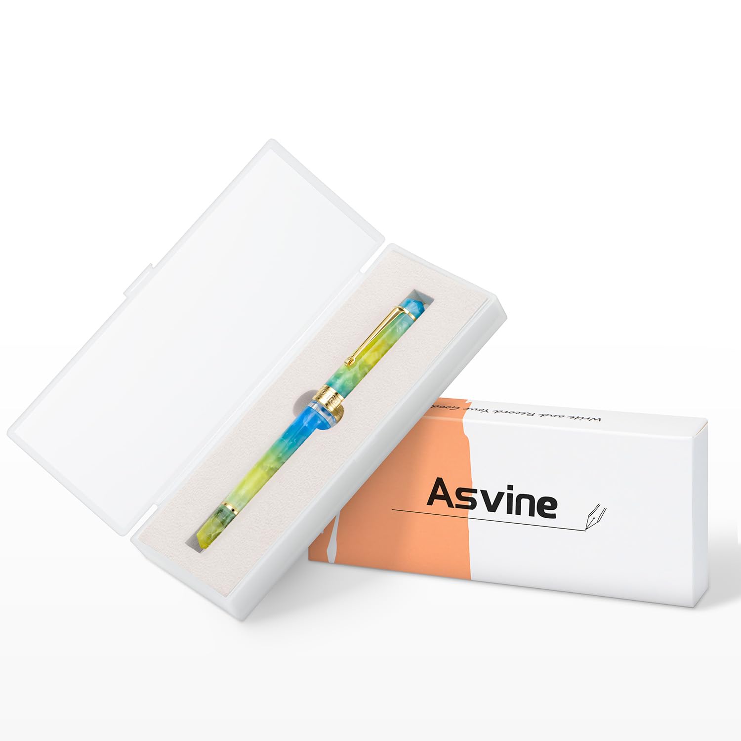 Asvine P20 Piston Fountain Pen, Stub Nib 1.1mm Calligraphy Art Drawing Gradual Yellow Acrylic with