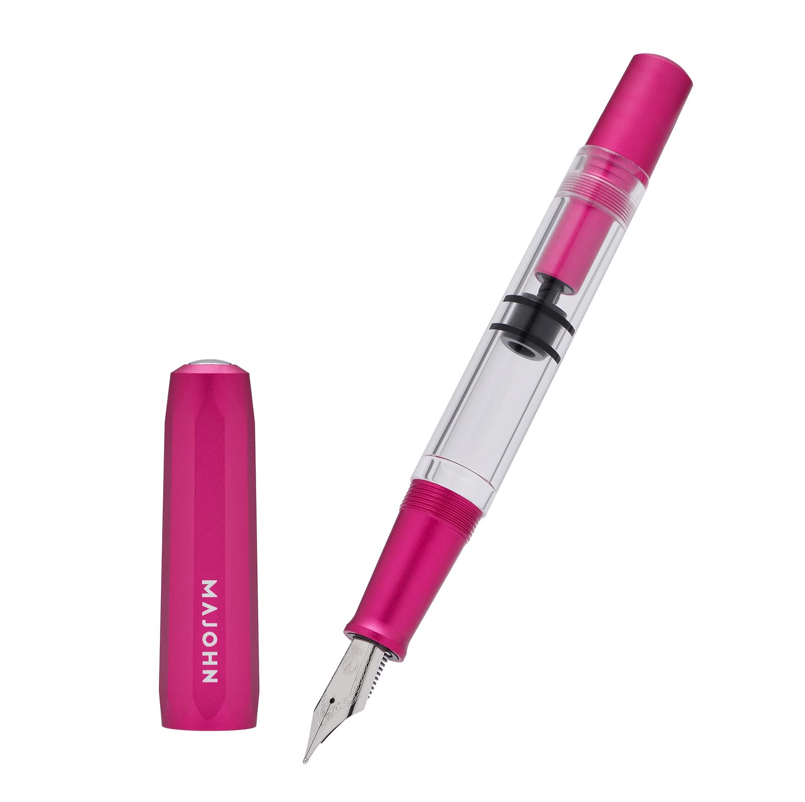 Majohn T1 Piston Fountain Pen Fine, Red Aluminium Clear Acrylic Large Ink Capacity Writing Pen Box